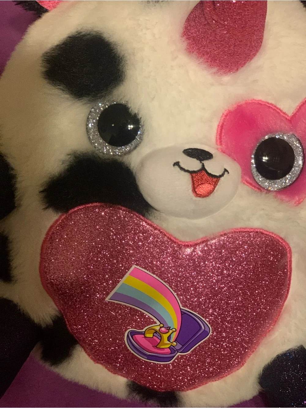 Rainbocorns Unicorn Dalmatian Plush Toy with Pink Heart Accent